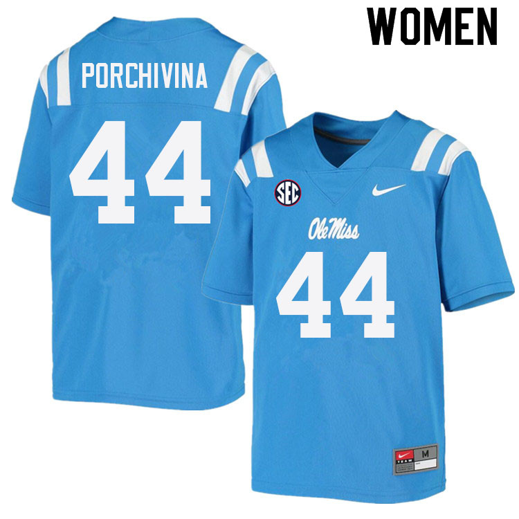Women #44 John Porchivina Ole Miss Rebels College Football Jerseys Sale-Power Blue - Click Image to Close